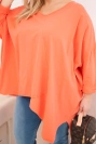 Moteriška medvilninė bluzka Plus Size su asimetriniu apačiu ir V formos iškirpte persikų spalva
