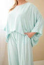 Komplet damski Plus Size wiskozowy z szerokimi spodniami i bluzką miętowy