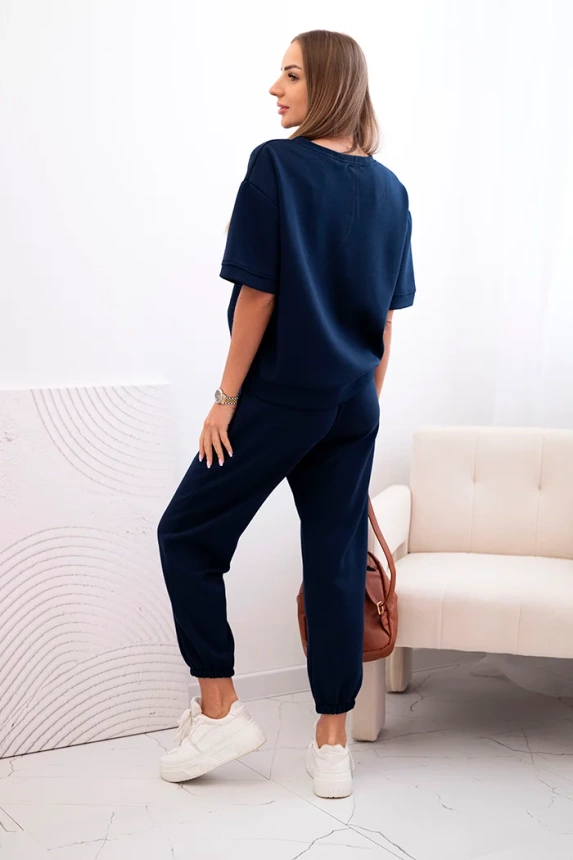 Women's viscose set with short sleeves and trousers navy blue