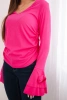 Women's ribbed blouse with a V-neck and ruffles on the sleeves fuchsia