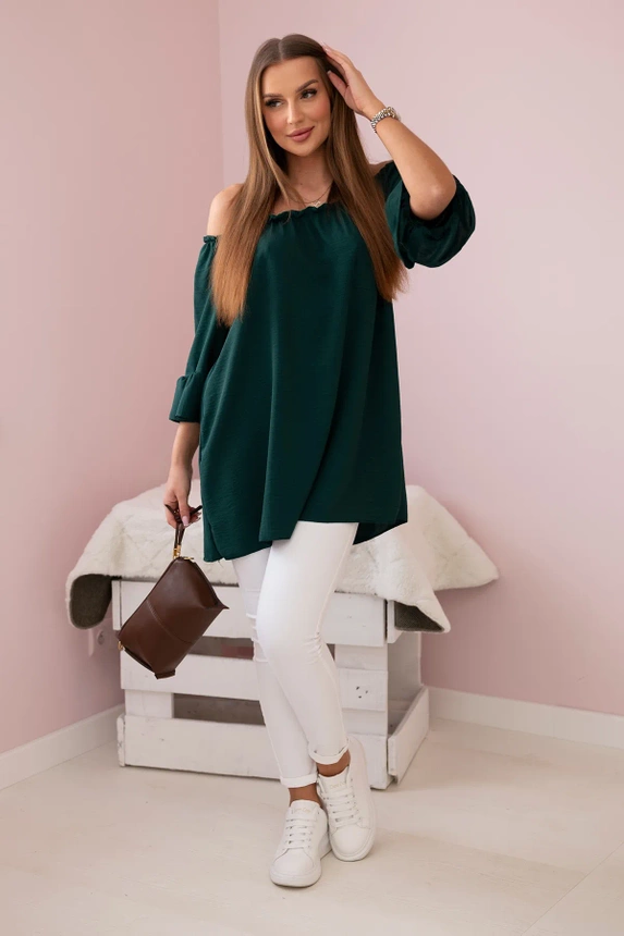 Spanish blouse with frills on the sleeve dark green