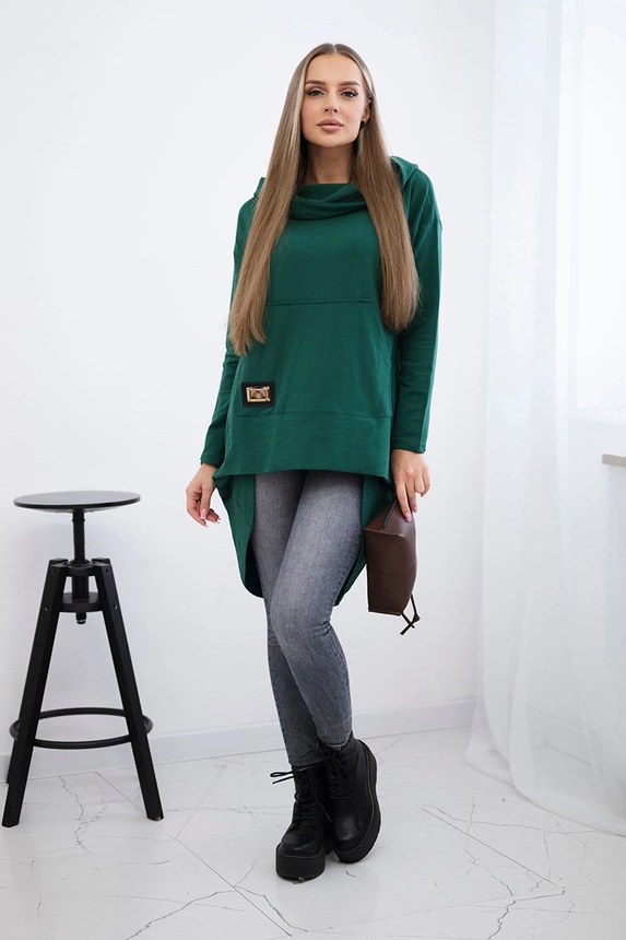Sweatshirt with long back and hood green