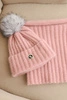 Women's winter set with a pompom and a scarf powder pink