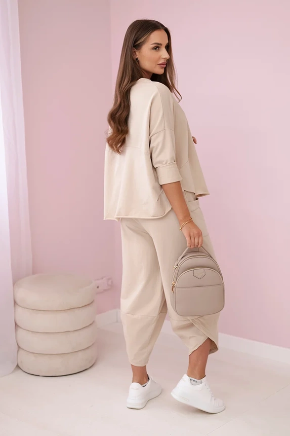 Baumwoll-Sweatshirt-Hosen-Set beige