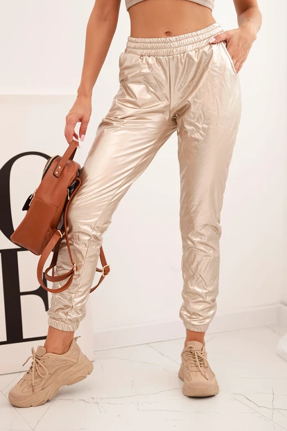 Doppellagige Velourslederhose beige