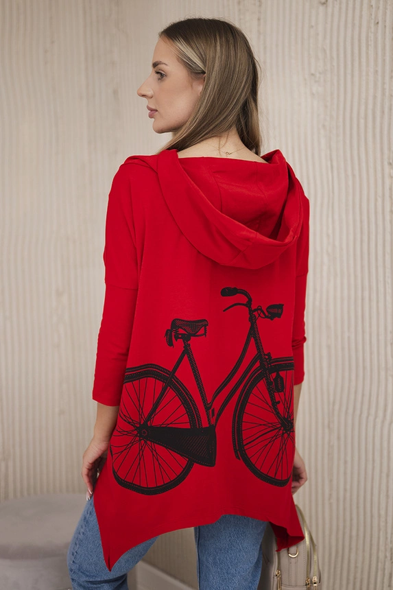 Sweatshirt with a bicycle print red