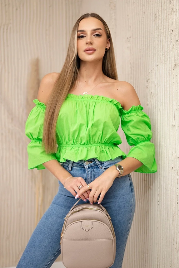 Off-the-shoulder blouse light green