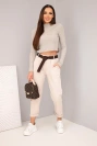 Damen Baumwollhosen mit Gürtel und umgeschlagenem Bein beige