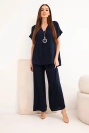 Set with necklace blouse + pants navy blue