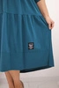 Plus Size women's cotton dress with ruffles and rolled-up sleeves teal