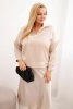 Komplet damska Plus Size z satynowym połyskiem i koronką beżowy