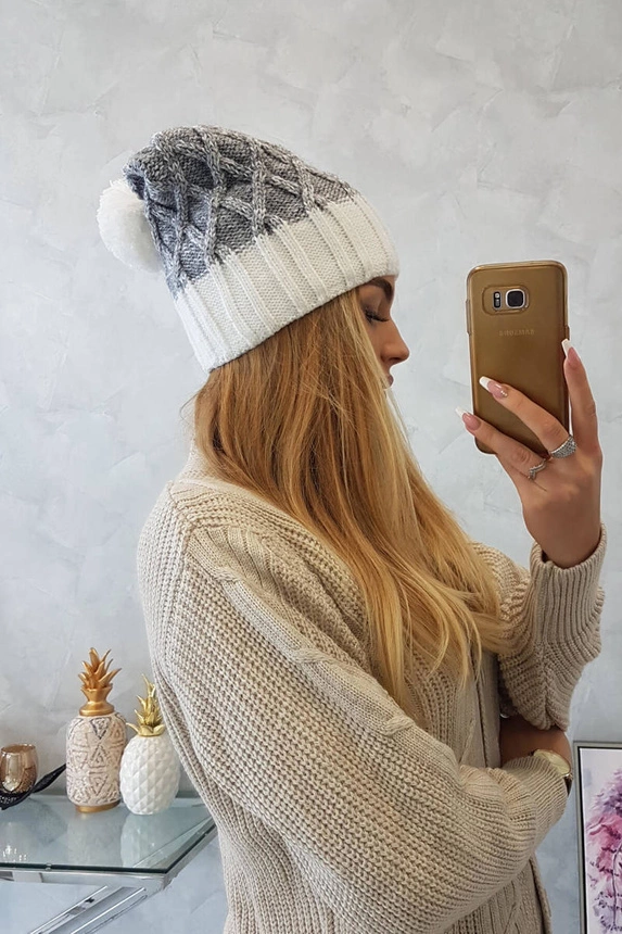 Cap with fleece Milano K203 gray melange+ecru