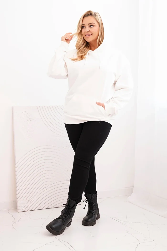 Damen Hoodie Plus Size aus Baumwolle mit Kapuze und Kängurutasche weiß