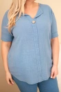 Dámska bavlnená blúzka Plus Size s výstrihom na gombíky džínová