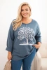 Dámska blúzka Plus Size bavlnená s potlačou stromu jeansová