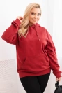 Moteriška pėtelinė plus size medvilninė bliuzonas su gobtuvu ir kengūros kišene bordo