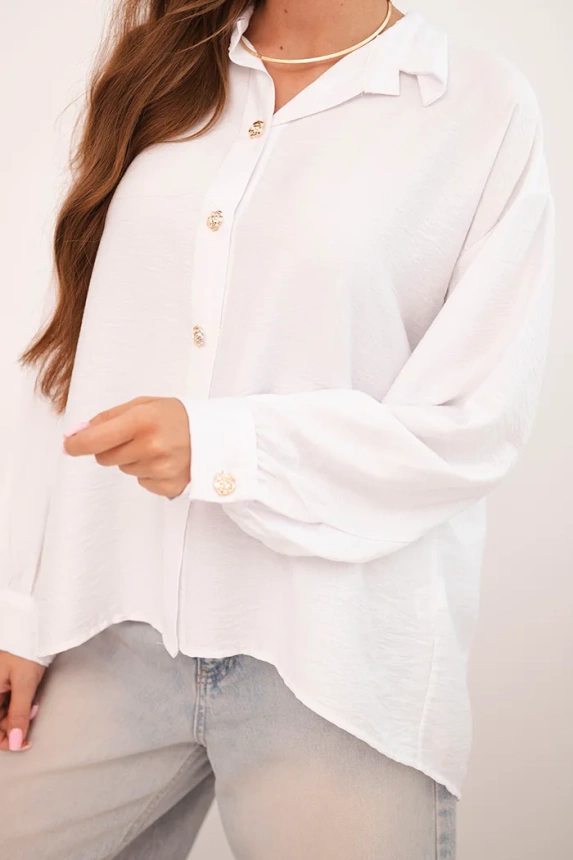 Damenbluse elegant aus Viskose mit dekorativen Knöpfen weiß