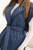 Women's quilted vest with a belt and wide collar dark denim