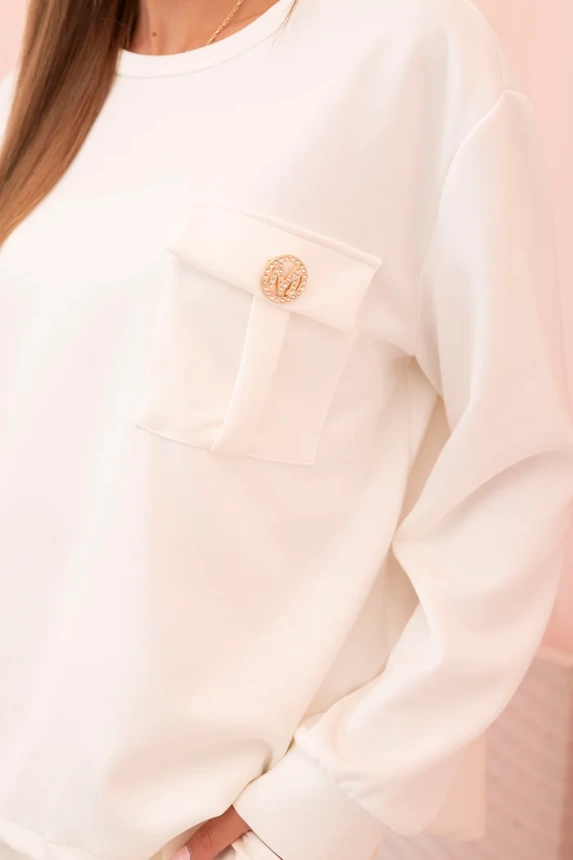 Damen Komplett Butterbluse und Hose mit Gummizug ecru