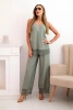 Women's set made of viscose, top with wide straps and wide-leg pants khaki