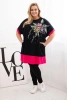 Fuksiová dámska tunika Plus Size s kvetinovým vzorom a ozdobnými perličkami
