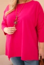 Damenbluse Baumwolle Plus Size asymmetrisch mit Halskette fuchsia