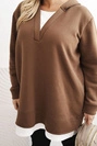 Dámská mikina zateplená Plus Size s kapucí a véčkovým výstřihem hnědá