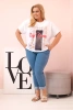 Dámská bavlněná halenka Plus Size s potiskem „Day Dream“ bílá + tmavě modrá