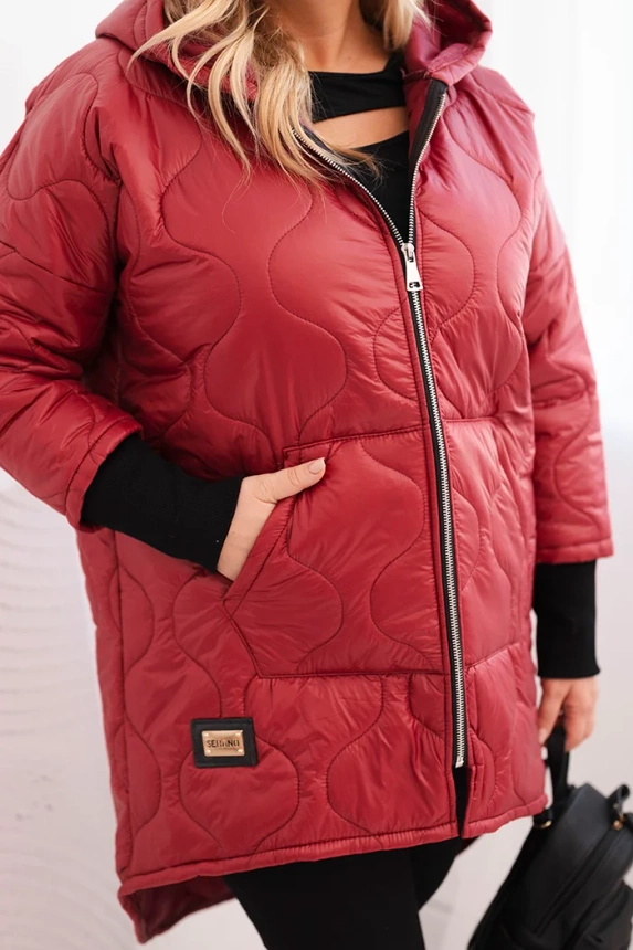 Damen Winterjacke Plus Size gesteppte mit Kapuze bordeaux
