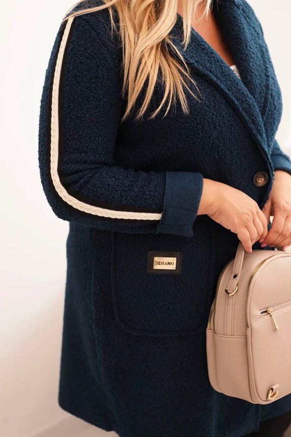 Damenmantel Plus Size aus Kunstfell mit Taschen dunkeljeansfarbeny