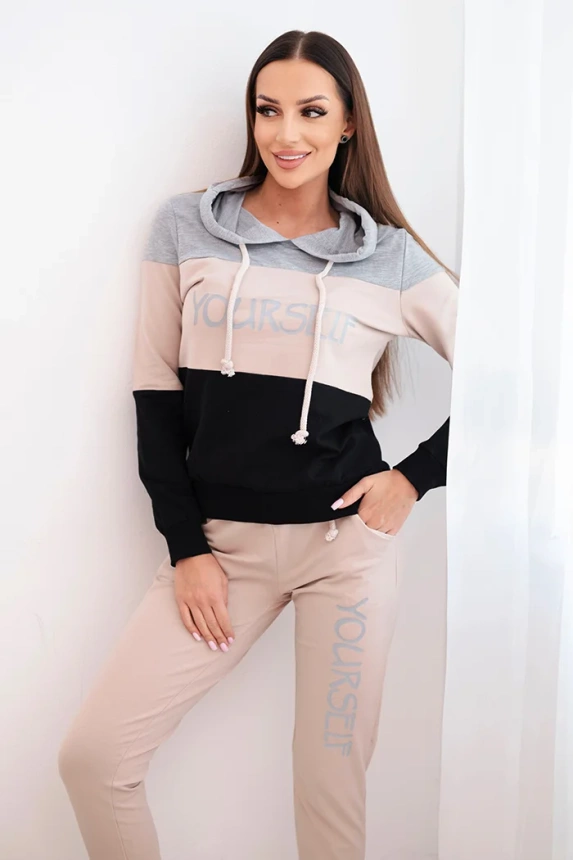 Set with print Yourself gray+beige