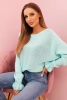 Women's mohair sweater with gathered sleeves and a cutout on the back mint