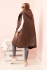 Plus Size women's quilted vest with a hood zipped brown