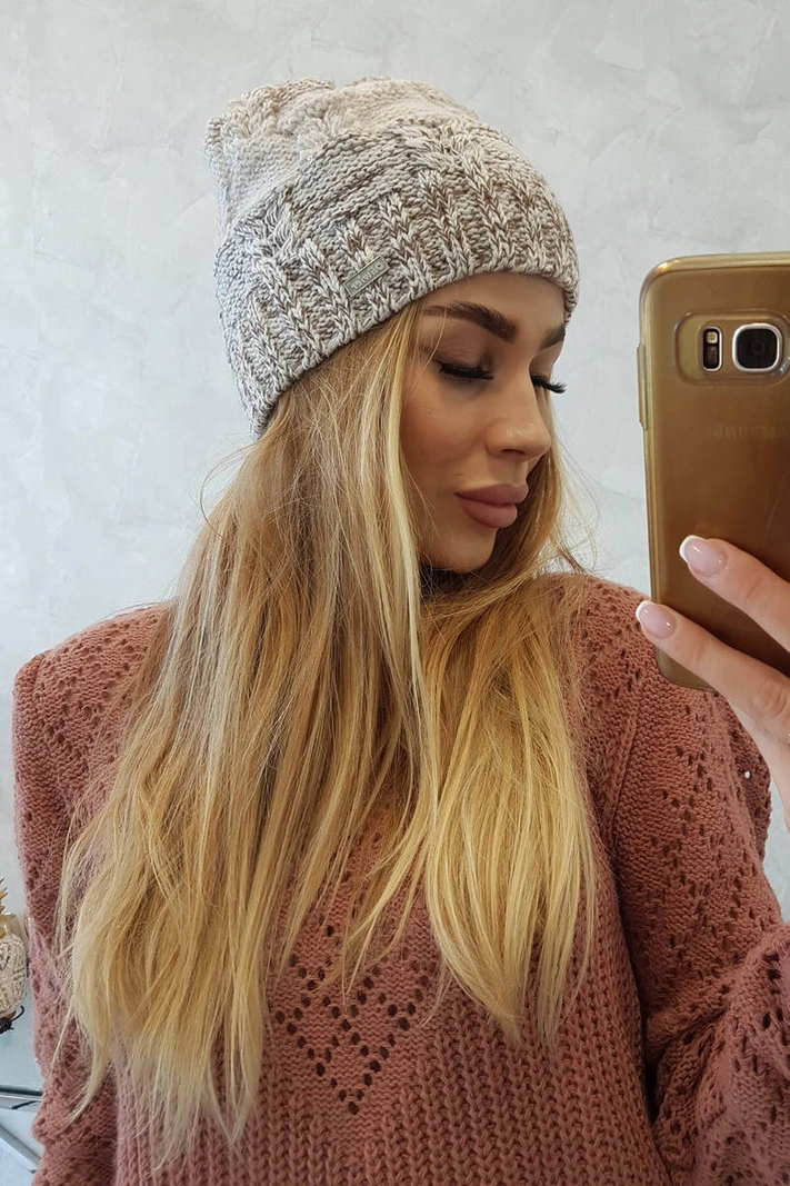 Fleecová čepice Dolores K303 hnědá+světle béžová+tmavě béžová