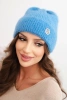 Women's winter fluffy hat with decorative button turquoise