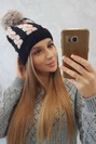 Damenmütze mit Bommel Rozalia K323 beige+schwarz