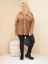 Plus Size women's cotton hoodie with buttons camel