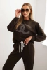 Women's set made of viscose with a decorative pattern and pants brown