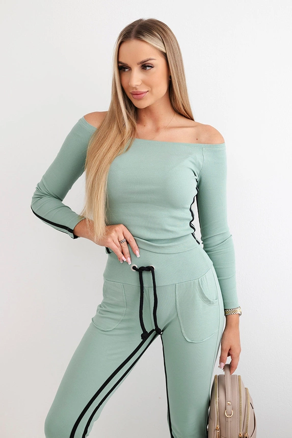 Set mit Doppelstreifen dunkel mint