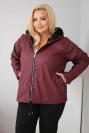 Damenjacke Plus Size mit Kapuze und verstellbarem Saum bordowy