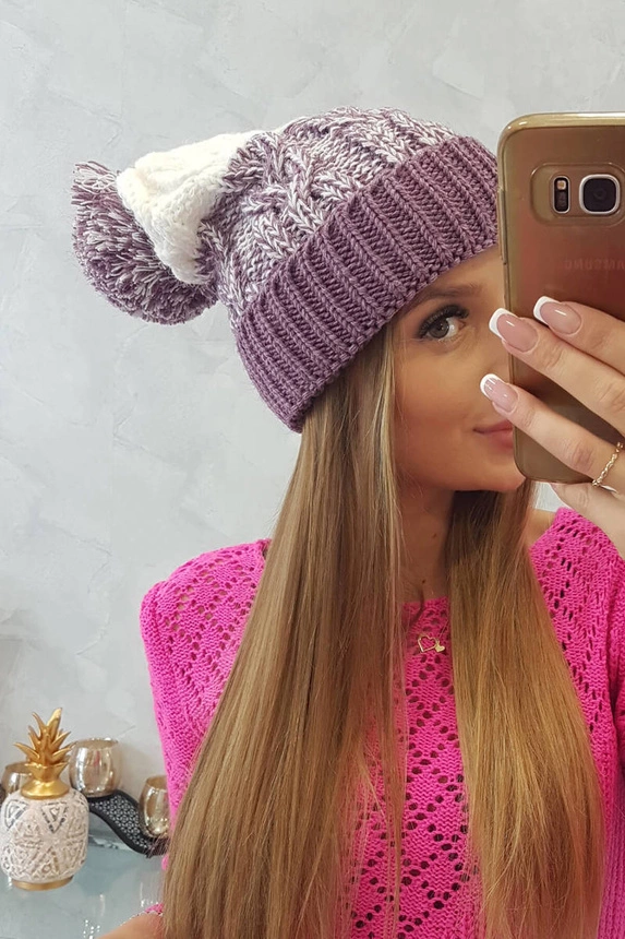Dámská čepice s bambulí Abigail K326 fialová+bílá