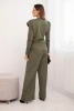 Women's cotton set with a blouse and wide-leg pants khaki