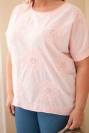 Women's plus-size cotton blouse with embroidered flowers candy pink