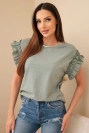 Damen-Baumwollbluse mit gerafftem Ärmel khaki