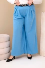 Plus Size women's viscose trousers with wide leg and belt blue