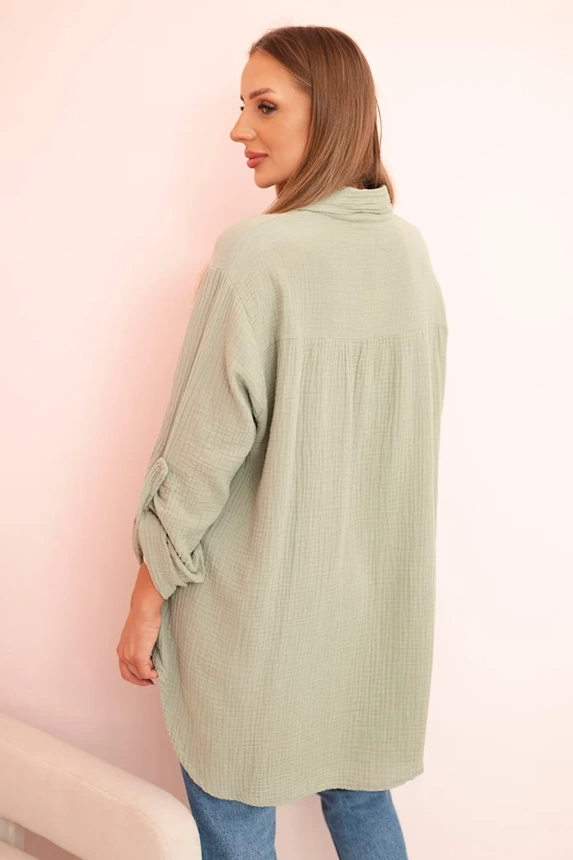 Bavlnená mušelínová košeľa oversize svetlá khaki