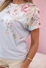 Women's cotton blouse with short sleeves and floral print blue