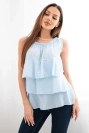 Damen Baumwollbluse Carmen mit Rüschen ärmellos blau