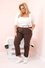 Spodnie damskie bawełniane Plus Size z paskiem brązowe
