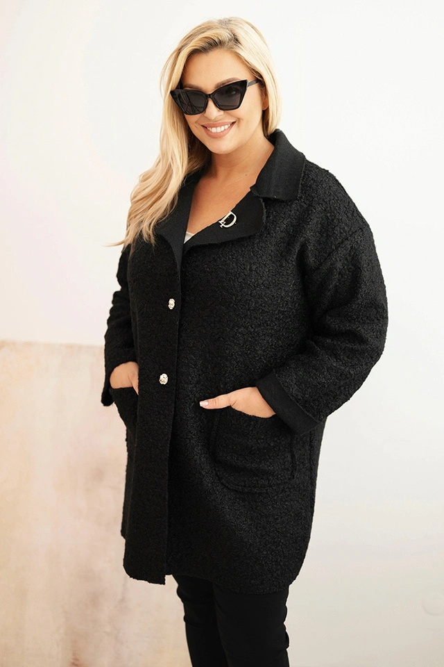 Plus Size women's coat shearling with wool and pockets black